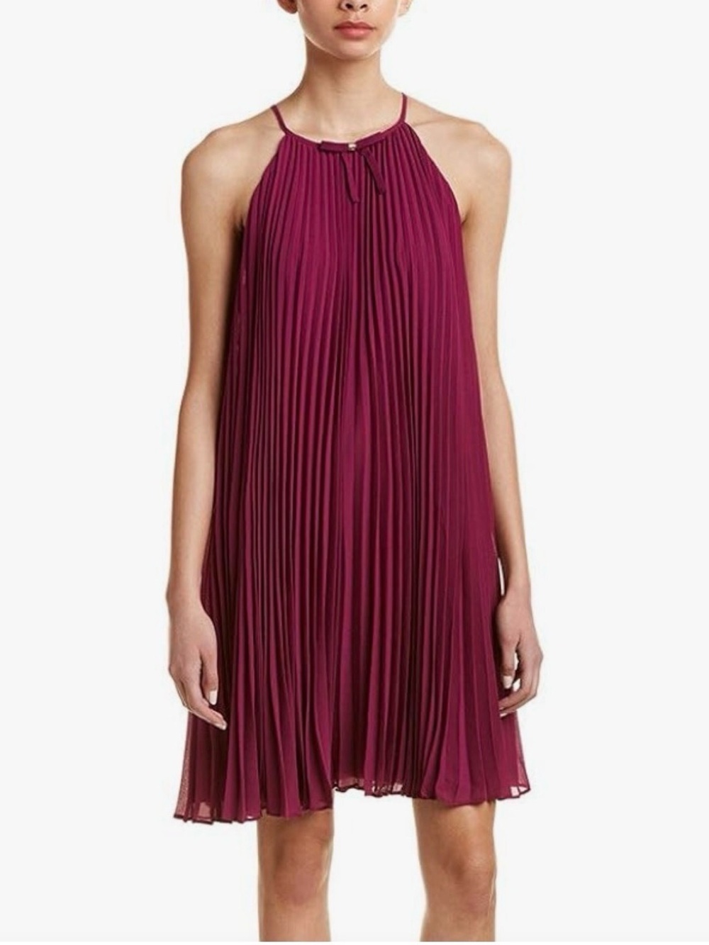 2 (4-6) Ted Baker London Emelay Berry Pleated Halter Mini Dress